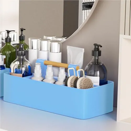 HQahnekme HQahnekmeStapelbare Schreibtisch Küchen Organizer Badezimmer Organizer mit Griff Kunststoffe Küchenschrank Organizer für Badezimmer/Küchen/Wohnzimmer,etc (Blau)
