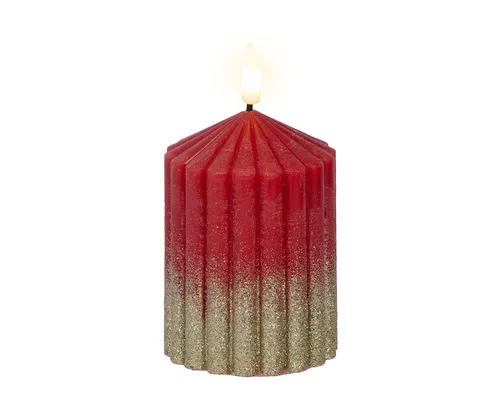 Lumineo LED-Kerze, LED Kerze mit Timerfunktion 7x10cm Wachs gerillt Rot / Warmweiß