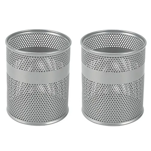 EasyPAG 2 Stück Metall Schreibtisch Organizer Stiftehalter Stiftköcher Makeup Pinsel Halter Utensilienschalen Büro Organisation Zubehör Ablage,Silber