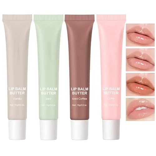 Sitovely 4 Farben Getönter Lippen Butter Balsam, Lip Butter Balm Peptide Lip Tint, Feuchtigkeitsspendende Peptid Lippentönung, Glänzender Jelly Lipgloss, Pflegendes Lippenöl