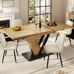 Odikalo Ausziehbarer Esstisch 120-160 cm – Küchentisch in Natur/Schwarz - Multifunktionaler Esstisch mit hochwertiger MDF-Tischplatte und stabilen Eisenrohren. Ideal für kompakte Küchen und Dinnerpartys – bietet bis zu 50 % mehr Platz und vereint elegantes Design mit praktischer Nutzung.