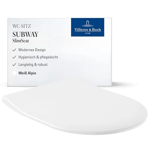Villeroy & Boch Subway WC-Sitz Slimseat 9M656101 - WC-Sitz aus hochwertiger Badkeramik, weiß mit langlebigen Scharnieren aus Edelstahl für hohe Stabilität und elegantes Design.