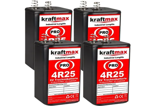kraftmax 4er Pack 4R25 PRO - 6V Longlife Blockbatterie - 6 Volt Batterie Block Batterie, (1 St)