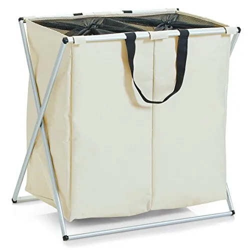 Zeller Present Wäschekorb Wäschesammler mit 2 Fächern - Wäschekörbe, ideal für perfekte Wäschetrennung mit 2 Fächern, praktisch für Bad und Waschraum, Maße: 59x38x57 cm.