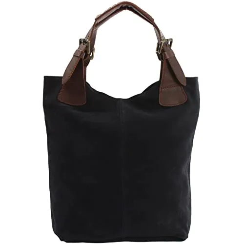 LECONI Henkeltasche aus echtem Wildleder in Anthrazit/Braun von LECONI
