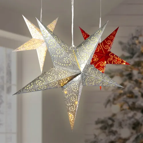 LED Weihnachtsstern Fensterstern Faltstern Papier Innen Ø 60cm warmweiß Batterie