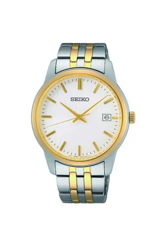 Seiko Herren-Uhr Quarz Edelstahl SUR402P1 - Elegante Armbanduhr mit Goldauflage und hochwertigem Edelstahlband für maximalen Tragekomfort. Kratzfestes Hardlexglas und bis 50m wasserdicht – ideal für jeden Anlass.