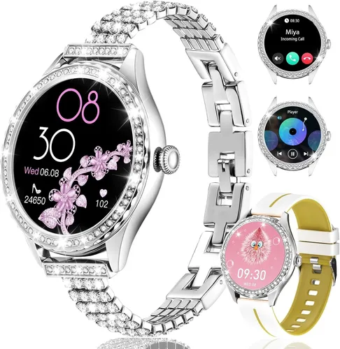 Homailida Smartwatch Damen Diamant Silikonarmband Bluetooth Anruf IP68