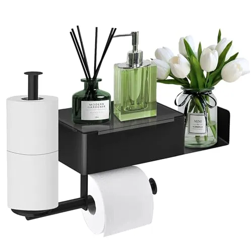 Edelstahl Toilettenpapierhalter mit Feuchttücherbox - Toilettenpapierhalter mit 2 Ablagen und selbstklebender Montage, ideal für Bad und Küche. Versteckte Feuchttuchbox für mehr Ordnung und bis zu 7,5 kg Tragkraft.