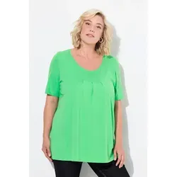 Ulla Popken Damen große Größen Übergrößen Plus Size T-Shirt, Zierfalten, A-Linie, Rundhals, Halbarm, Modal mintgrün 46+ 796473438-46+