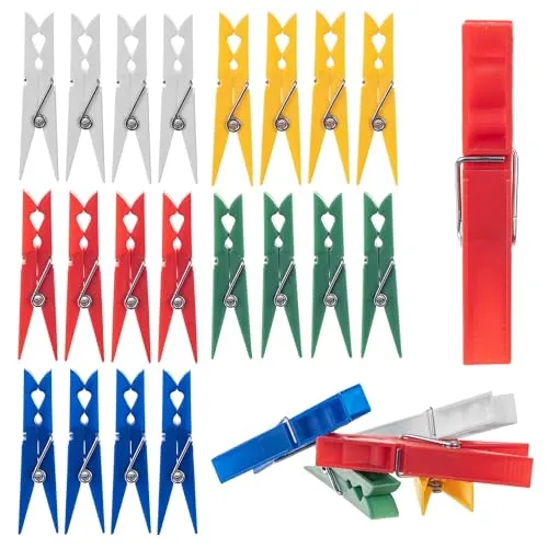KADAX Wäscheklammern, 20x Klammern aus robusten Kunststoff, Bunte Sockenklammern, Windfeste Klammern für Innen und Außenbereich (Bunt/Rechteckig)