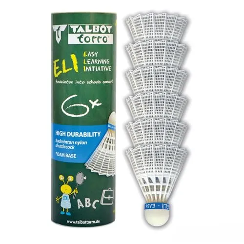Talbot-Torro Federball ELI, 6er Dose, robuster langlebiger Schulsport Badmintonball, mittlere Geschwindigkeit (medium-blau), geschäumter Fuß, ideal für das Training mit Kindern und Jugendlichen,469382