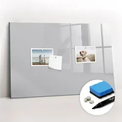 Tulup Magnettafel aus Glas, Hellgrau, 60x40 cm – Elegante Magnettafel für Zuhause und Büro - Vielseitige Magnettafel aus gehärtetem Glas, ideal für Notizen und Fotos. Inkl. 5 starken Neodym-Magneten und Marker für kreative Organisation in Schule oder Büro.
