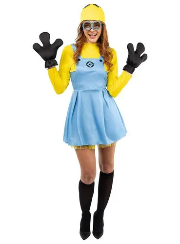 Metamorph Kostüm Minions – Dave Kostüm für Frauen - Kostüm im nerdy Look, gelb, inklusive Kleid, Brille und Socken – perfekt für Fasching oder Mottopartys!