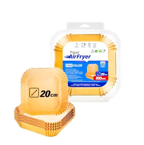 Criscolor Backpapier für Luftfritteuse, 100 Stück, quadratisch, 16-20 cm, Antihaft-Papier zur Verwendung ohne Öl, Luftfritteuse, auch für Ofen und Mikrowelle, Einwegformen, BPA-frei.