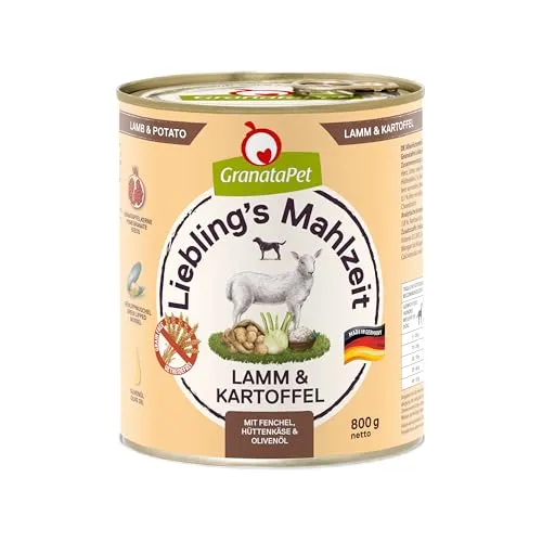 GranataPet Liebling's Mahlzeit Lamm & Kartoffel, Nassfutter für Hunde, Hundefutter ohne Getreide & ohne Zuckerzusätze, Alleinfuttermittel, 6 x 800 g