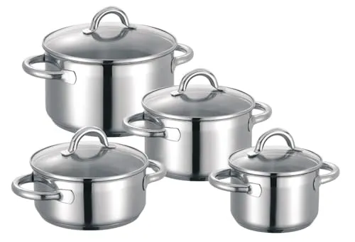 Schulte-Ufer Set1034 Nimm-4-Topfset, 4-teilig aus Edelstahl - Kochtöpfe aus hochwertigem, rostfreiem Edelstahl 18/10 mit hitzebeständigem Glasdeckel, ideal für alle Herdarten inklusive Induktion.
