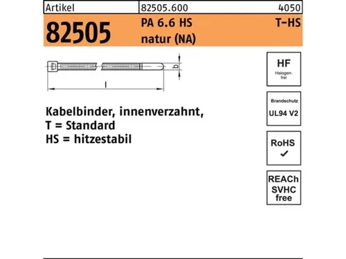 Kabelbinder ART 82505 PA 6.6 - Sonstige Elektroinstallationsartikel, hitzestabil und ideal für anspruchsvolle Anwendungen mit einer Abmessung von 4,7 x 390/110 mm (100 Stück)