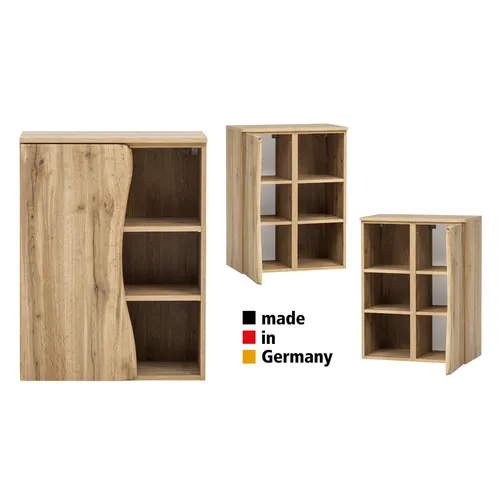 Bad Badezimmer Unterschrank mit Regal 60 cm Eiche Wotan - Modernes Badmöbelset mit mehr als 8 verstellbaren Regalfächern und Softclose-Türen. Ideal für stilvolle Badezimmergestaltung und optimale Raumnutzung.