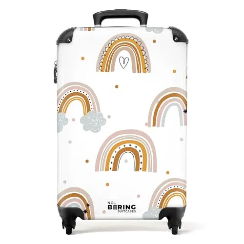 NoBoringSuitcases.com© Kinderkoffer mit leuchtenden Rädern - Regenbogen-Muster - Handgepäck-Koffer für Kinder, 55x35x20 cm, mit 36 Litern Stauraum und leuchtenden Rädern für extra Spaß beim Reisen. Ideal für kleine Abenteurer!