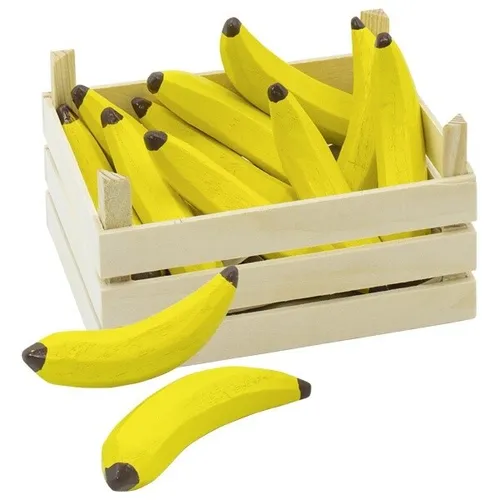 GOKI Bananen in Obstkiste (10-tlg) - perfekte Ergänzung für Kaufläden, ideal für Marktstände und Spielzeug-Kaufmannsläden