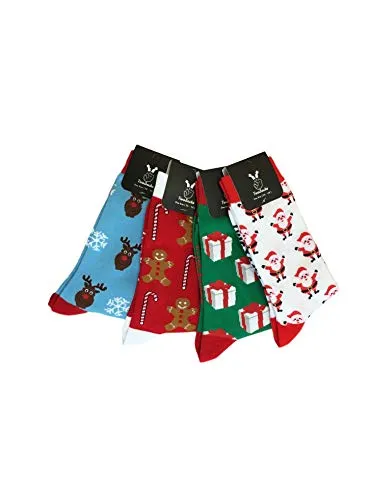 TwoSocks Weihnachtssocken Geschenk-Set | Kuschelige Fun-Socken für Damen & Herren - Das perfekte Geschenk-Set mit Santa, Elch, Honigkuchen und Geschenk. Extra weich und farbenfroh für entspannte Feiertage und gute Laune!