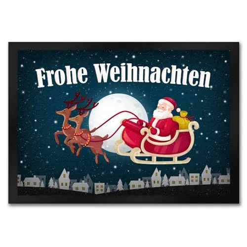 trendaffe - Frohe Weihnachten Fußmatte mit Weihnachtsmann Motiv Nikolaus Rentier Schlitten