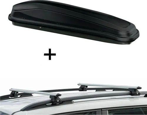 JUEASY300 Dachbox mit Relingträger für VW Golf Alltrack - Praktisches Set: JUEASY300 Dachbox (300L) und CRV120A Relingträger für VW Golf Alltrack ab 2015. Sicherer Transport von bis zu 6 Skiern oder 2 Snowboards, inklusive aller Befestigungsteile.