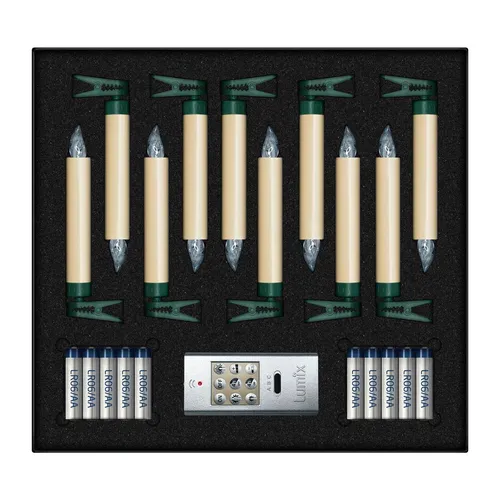 Krinner LUMIX SuperLight kabellose LED Christbaumkerzen 10er Basis-Set - Weihnachtsbeleuchtung mit kabellosen, elfenbeinfarbenen LED-Kerzen für eine sichere und stimmungsvolle Atmosphäre ohne Kabelsalat.