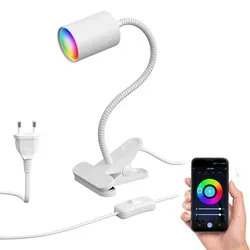 Klemmleuchte WAIKA mit Schwanenhals und RGBW GU10 LED Lampe in weiß von LEDs Com