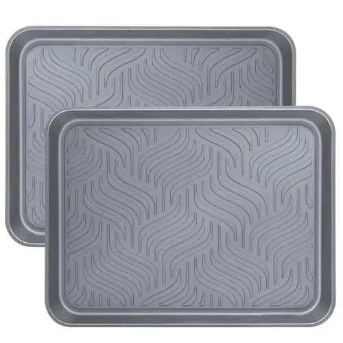 Enyeezion Schuhabtropfschale 2er Set,43 X 33X 3cm Abtropfschale, große Schuhmattenablagen, Schuhablage aus Kunststoff mit erhöhtem Rand, Schuhabtropfgestell für Den Innen und Außenbereich (Grau)
