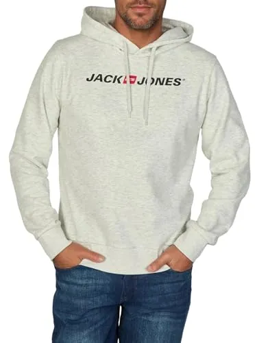 JACK & JONES Hoodie Herren JJMORTY Regular Fit – Kapuzenpullover in White Melange - Modischer Regular Fit Kapuzenpullover für Herren mit Logo-Print. Ideal für Freizeit und Alltag, bietet er Komfort und Stil in der kalten Jahreszeit. Erhältlich in mehreren Größen und Farben.