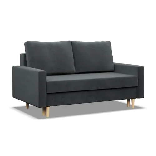 Mebligo Sofa Blank – Schlaffunktion & Bettkasten, 2-Sitzer, Dunkelgrau