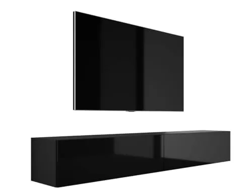3E 3xE living.com Hängendes TV- Schrank - Modernes Design A: B: 2 x 100 cm, H: 34 cm, T: 32 cm, Schwarz Matt/Schwarz Glanz