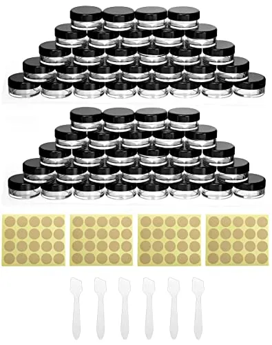 QWORK® 60 Stück Döschen, kleine dosen mit Deckel Plastik, mit Aufkleber und kleinem Löffel zur Aufbewahrung von Make-up, Schmuck, Gel usw