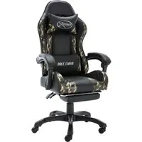 vidaXL Gaming-Stuhl mit Fußstütze in Schwarz und Tarnmuster - Bürostuhl mit ausziehbarer Fußstütze, höhenverstellbar und drehbar. Ideal für komfortables Gaming oder Arbeiten, inklusive Kopf- und Taillenkissen für zusätzlichen Komfort.