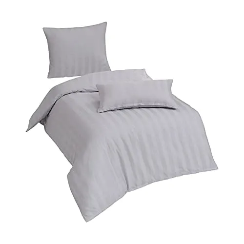 Traumschlaf Mako-Satin Bettwäsche Uni Streifen 4 cm Silber - Bettwäsche-Set aus 100% ägyptischer Baumwolle mit edlem Streifendesign. Feuchtigkeitsregulierend, pflegeleicht und ideal für ultimativen Schlafkomfort das ganze Jahr über.