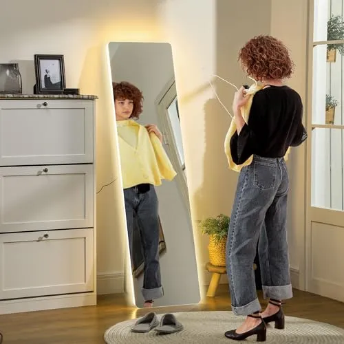 Homcom Ganzkörperspiegel – Eleganter Standspiegel mit LED-Beleuchtung - Stylischer Ganzkörperspiegel (40x150 cm) von Homcom mit flexibler Aufstellung und dimmbaren LED-Lichtern für perfekte Beleuchtung in jedem Raum.