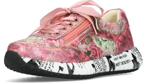 Laura Vita Damen Sneaker Burton 1123 - Rot - Modischer Sneaker mit Reißverschluss und Schnürung, aus pflegeleichtem Leder und Textil, ideal für den Sommer und bequem dank flexibler Sohle.