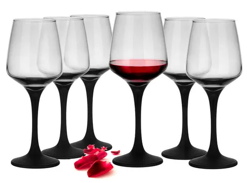Weingläser 360ml mit schwarzem Stiel - Set für 6 - Gläser & Glaswaren, stilvolles Design mit schwarzem Stiel, ideal für elegante Anlässe und Weinliebhaber.