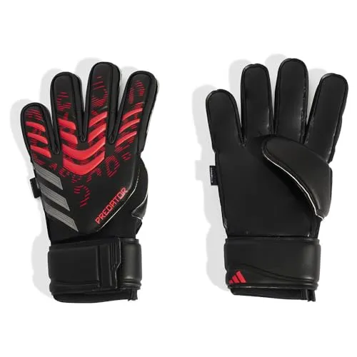 adidas Herren Torwarthandschuhe Predator Match Fingersave - Torwarthandschuhe für Fußball, mit Fingersave-Technologie für optimalen Schutz und Kontrolle, Größe 8.5, gestreiftes Design in Schwarz.