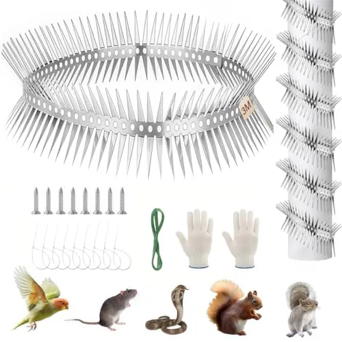 Zikenis Marderschutz Fallrohr Edelstahl, 300 cm Katzenabwehrgürtel Kann Geschnitten Werden, mit Zubehör Marderabwehr Fallrohr, für Haus, Baum, Dachrinne