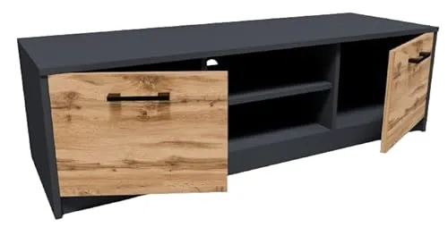 MATKAM Fernsehkommode 2DC - Eleganter TV-Schrank in Anthrazit Grau - TV-Schränke: H 36 x B 120 x T 41 cm, mit zwei Türen und mittigem Regalfach für optimalen Stauraum, pflegeleichte und strapazierfähige Oberfläche.