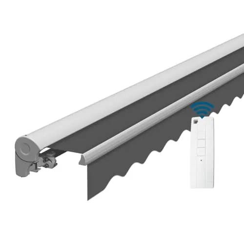 Eclipse Kassettenmarkise Halbkassette Gelenkarm Sonnenschutz Markise Sonnenmarkise Balkonmarkise elektrisch Standard 2,95 x 2,5 m Stoff 280g/m² Polyester (PE) UV-Schutz 50+, Markisentuchfarbe: Grau