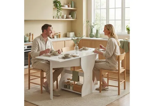 HOMCOM Klappbarer Esstisch mit Stauraum für 2-4 Personen, 160 x 60 x 75 cm, Weiß
