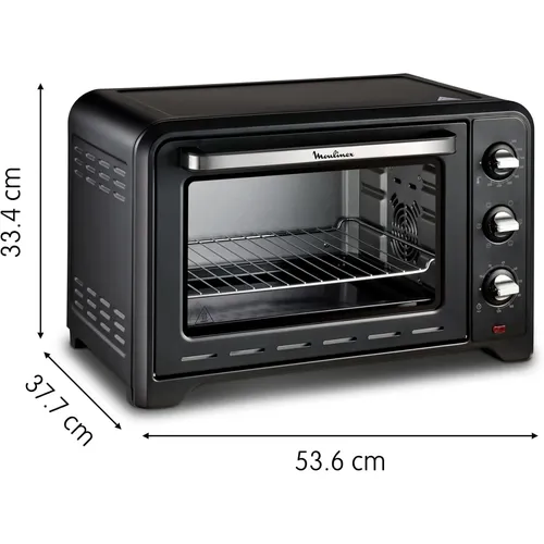 Moulinex Standbackofen 33 l, Umluft, Spitzenkonvektion, 6 Kochmodi, regelbarer Thermostat bis 240 °C, Timer 120 min, Wendegitter, Topflappen aus Silikon, Optimo, schwarz, OX464811
