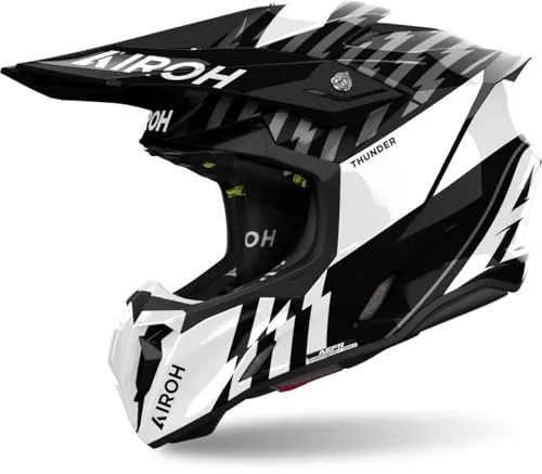 Airoh Twist 3 Thunder Motocross Helm, schwarz-weiss, Größe S - Motorradhelm mit ASN & AEFR für schnelle Notfallbefreiung, Bluetooth vorbereitet – ideal für Sicherheit und Komfort beim Motocross.