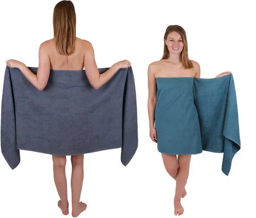 Betz Saunatuch XXL Berlin 2 Stück - Dunkelgrau & Taubenblau, 100% Baumwolle - Saunahandtücher XXL Set mit 2 Tüchern in Dunkelgrau und Taubenblau, 70 x 200 cm, aus 100% Baumwolle, waschbar bei 60°C, ideal für Wellness und Entspannung.