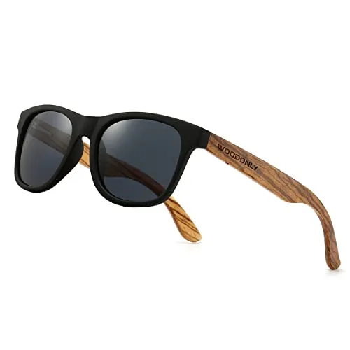 WOODONLY Holz Retro Polarisierte Sonnenbrille - Cooler Stil Mattes Rahmen Perfekte Geschenke für Damen und Herren (Zebrano Grau)