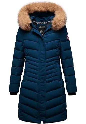 REPUBLIX Damen Gefütterte Winterjacke RJ-8015 Navyblau XL - Stylische Damen Winterjacke von REPUBLIX mit femininer Passform. Strapazierfähiges Material sorgt für Wärme. Mit Kunstfellkragen und Kapuze für zusätzlichen Wetterschutz. Praktische Reißverschlusstaschen bieten sicheren Stauraum.
